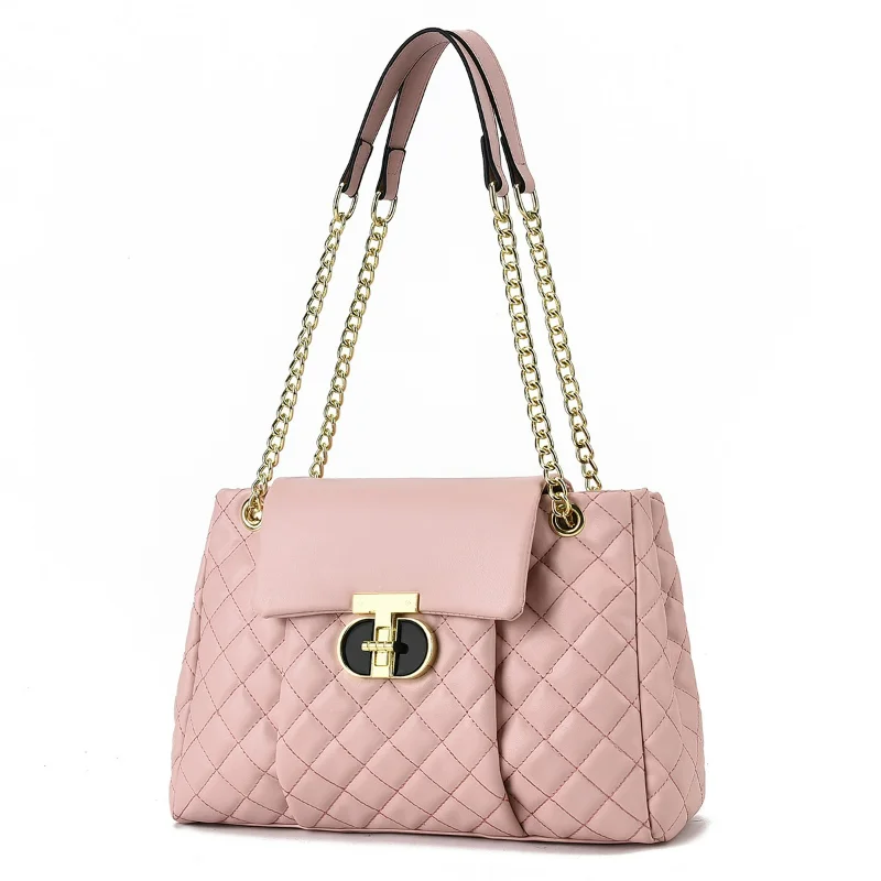 2026 New Vintage Style Women Quilted Chain Shoulder Bag PU Leather Lock Flap Crossbody Tote Purse
