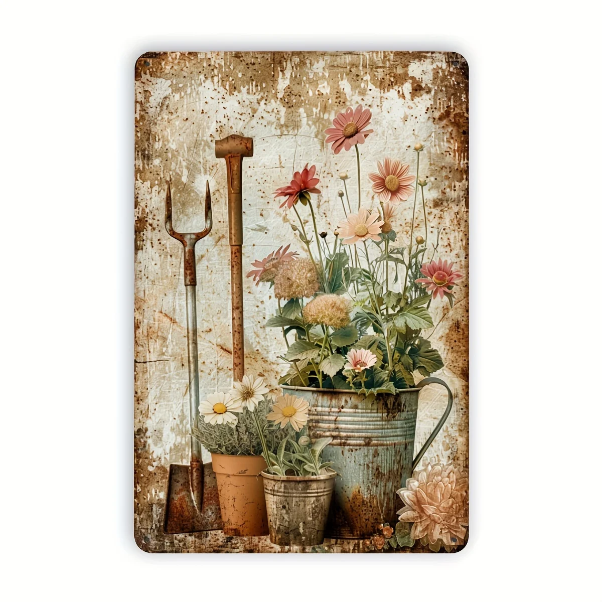 2D Flat - 1pc Vintage-Style Metal Sign Featuring Gardening Tools And Flowers, Perfect for Decorating Walls in Various Setting