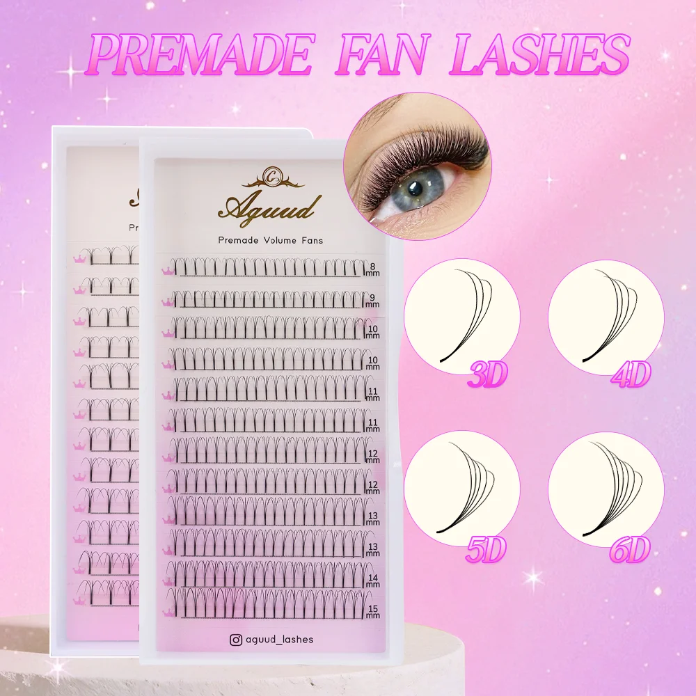 AGUUD Handmade Premade Eyelash Extensions 3D 4D 5D 6D Long Stem Pointy Base Volume Lashes Korean PBT Pre Fanned Volume Fan Lash