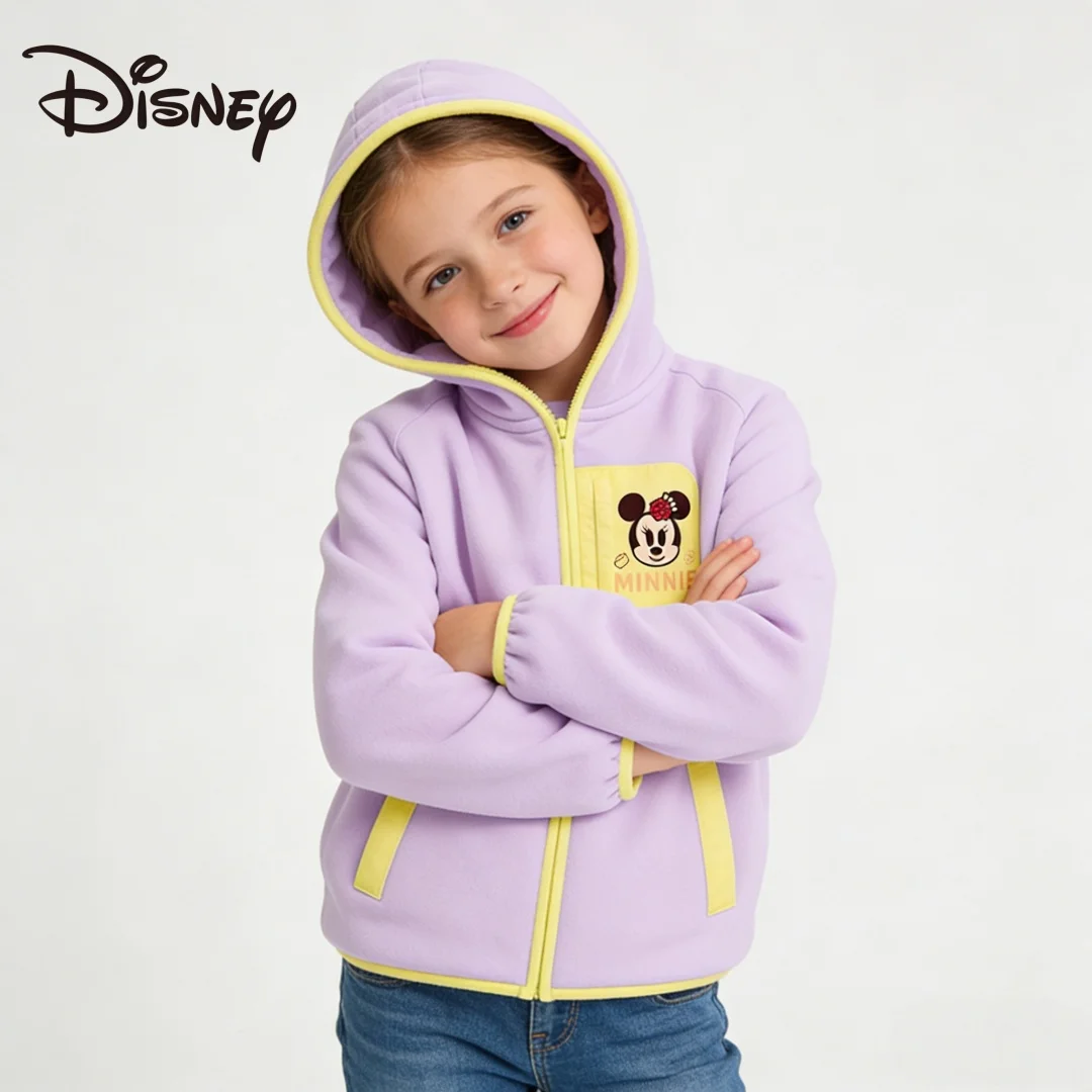 Disney Kinder Verdickte Kapuzenpullover Herbst Winter Plüsch Fleece Reißverschluss Strickjacke Mädchen Lila Weiche Bequeme Oberbekleidung