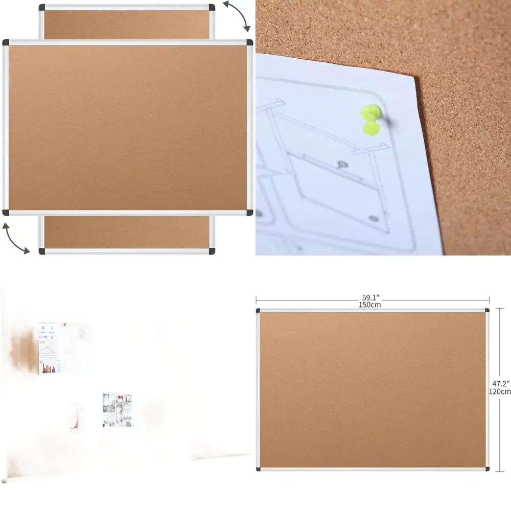 

60 x 48 Wall-Mounted Aluminum Framed Cork Board for School, Office, and Home Use