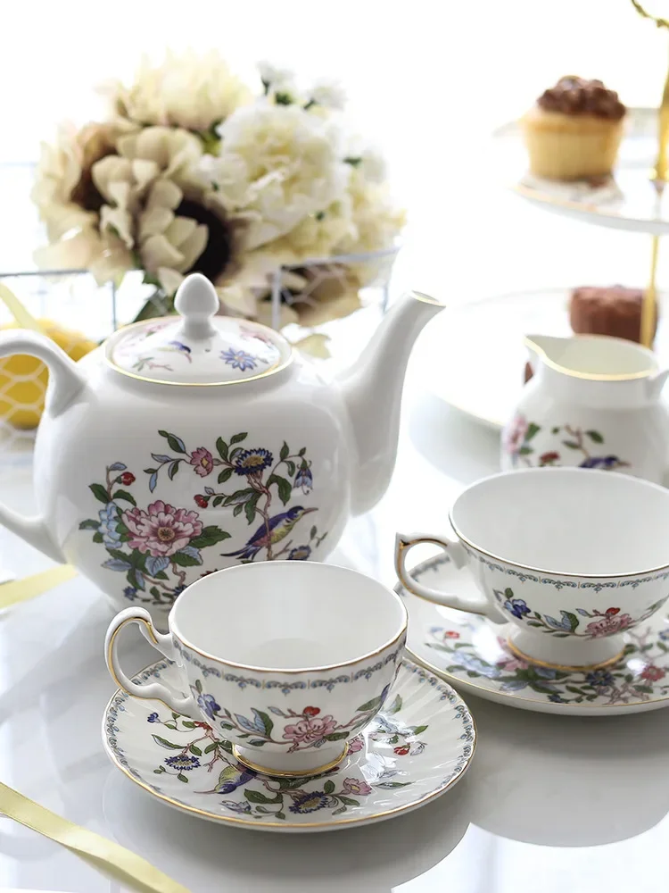 British Tableware Tea Cup Saucer Set Teapot Dessert Stand Plate Noodle Bowl Salad Plates Household Afternoon Dinnerware Set