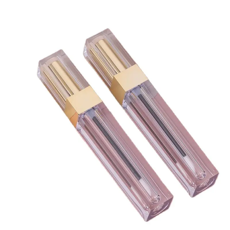 

5ml Empty Clear Refillable Bottle Square Luxury Cosmetic Lip Glaze Containers Gold Lid Plastic Makeup Tintoil Lip Gloss Tubes