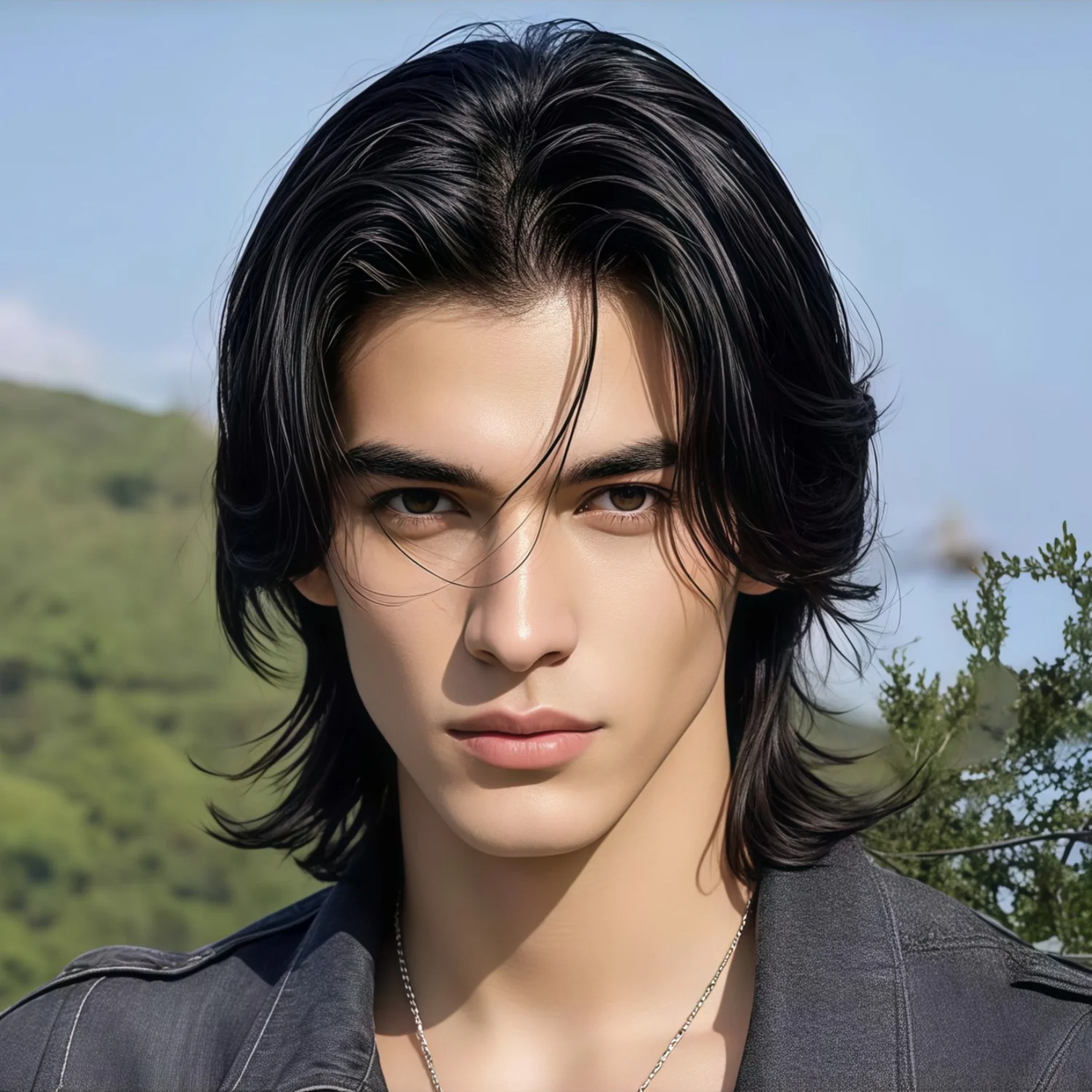 Men's Synthetic Wig, Suitable for Daily Indoor and Outdoor Wear, Center Parting Hairstyle, Black, Heat-Resistant and Breathable