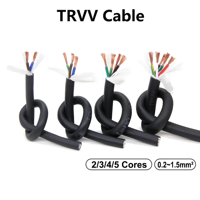 

1/5/10M TRVV Cable 2 3 4 5 Core PVC Insulated Copper Towline Bend Resistant Drag Chain Flexible Wire Sq0.2/0.3/0.5/0.75/1/1.5mm