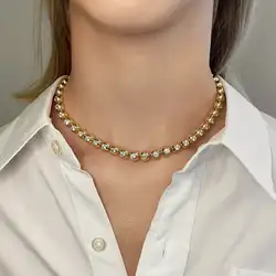 New Arrived Top Quality Fashion Women Female Jewelry Set Bezel 5A CZ Round Beaded Tennis Chain Bracelet Necklace