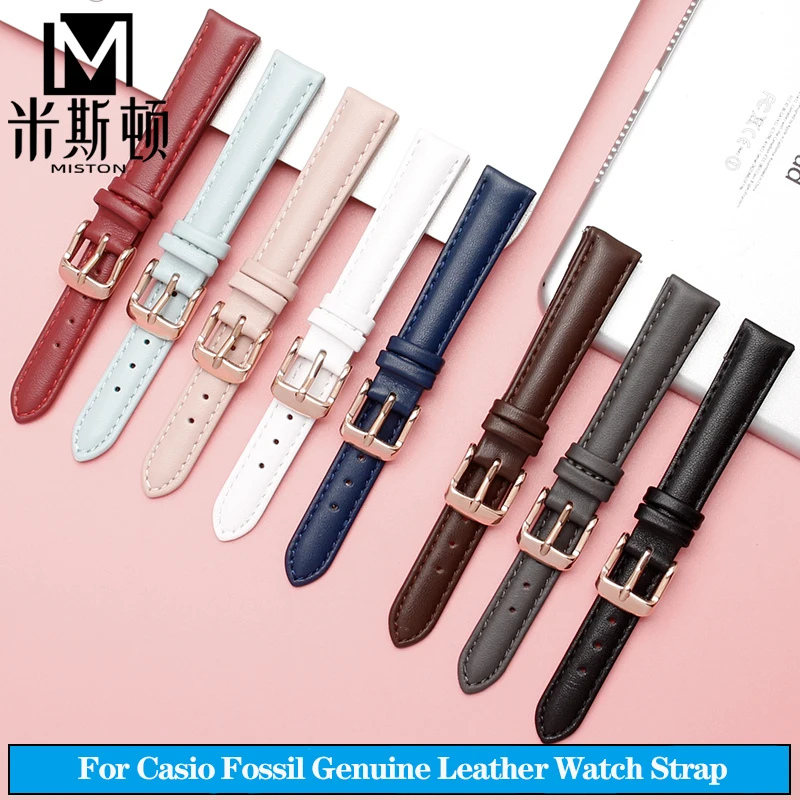 Genuine Leather Watchband for Casio Citizen Fossil Plain Watch Strap Folli Ladies Bracelet Blue Pink Brown 14mm 16mm 18mm 20mm