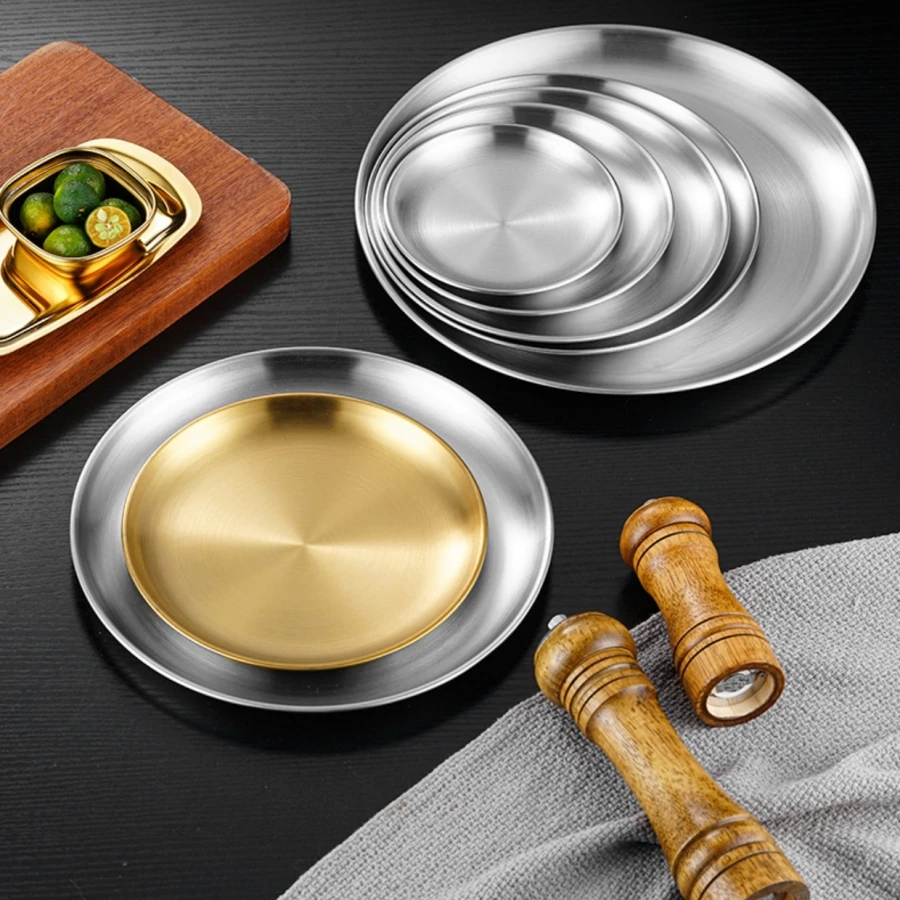 Plate tray, dining tray, steak plate, barbecue plate, Korean stainless steel circular barbecue plate