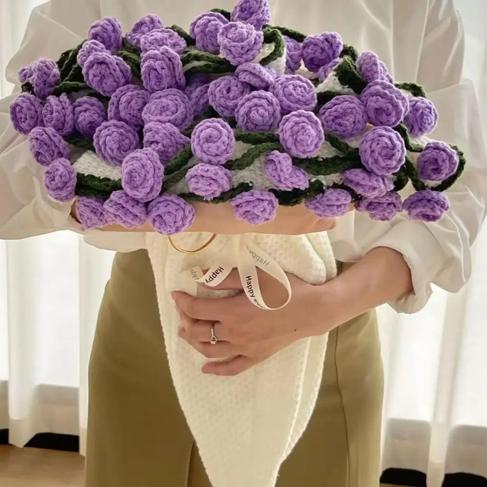 Multicolored Pointed-angled Rose Bouquet Blankets Gradient Color DIY Crochet Flower Blanket Kit Gift for Girlfriend Birthday