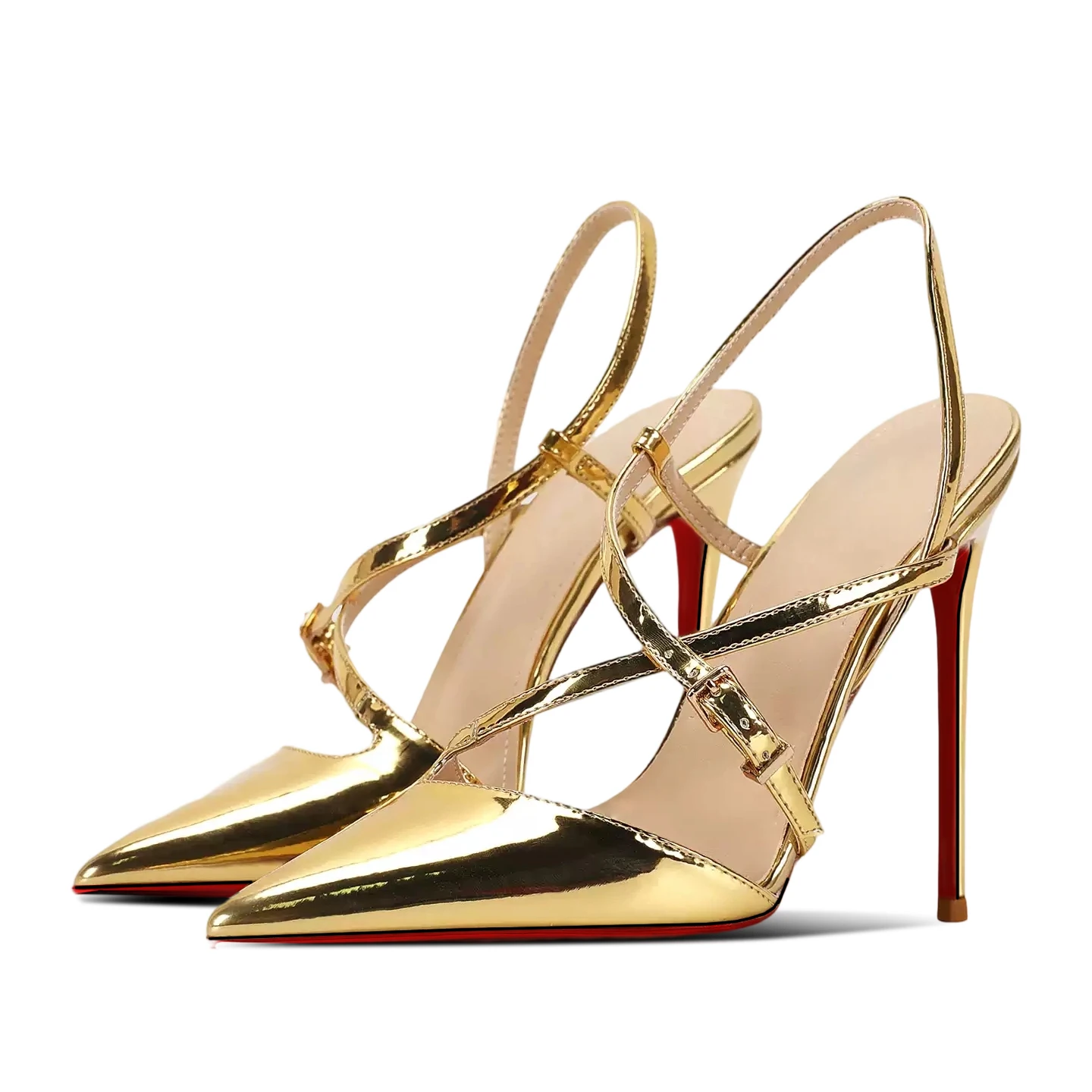 

New fashionable pointed-toe sandals, stiletto heels with a red sole, elegant and sexy plus-size high heels