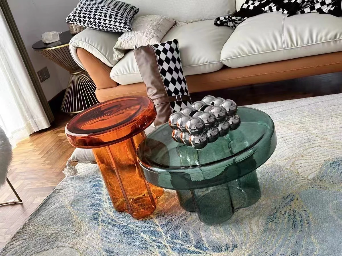 Design Household Products Home Furniualityture Living Room Fiberglass Color Center Table Side Table Glass Coffee Table Set