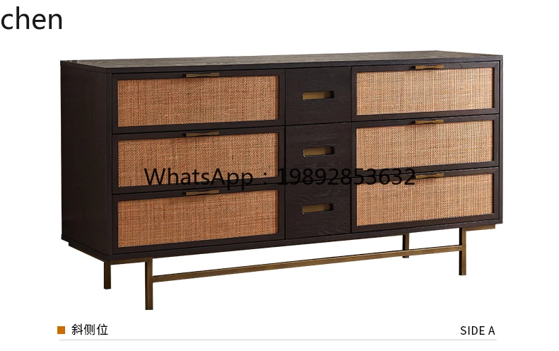 modern simple medieval retro solid wood oak six-bucket cabinet entry porch side cabinet