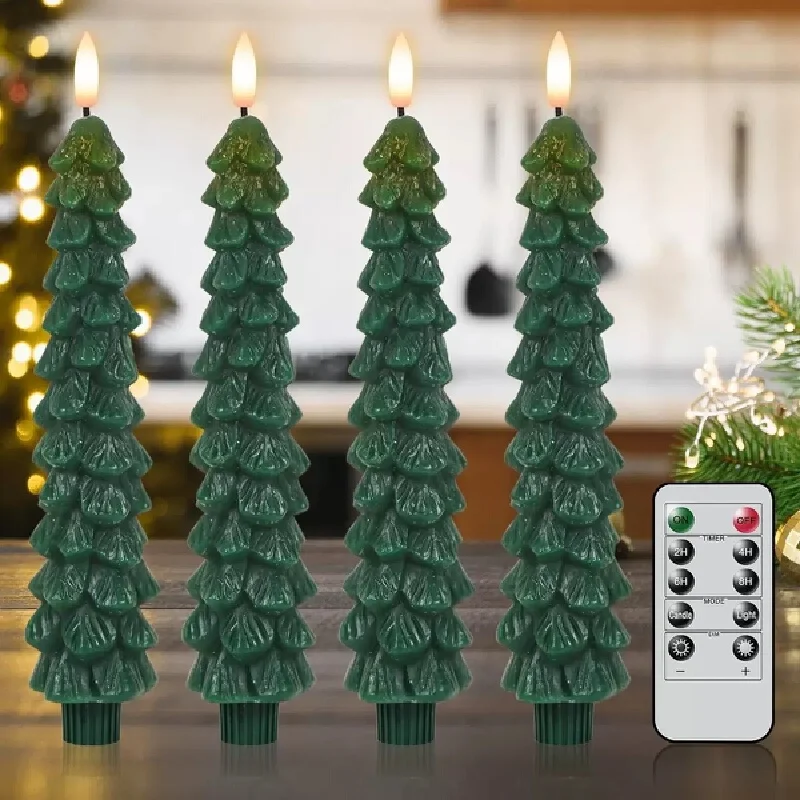 Christmas Decorations Led Flameless Candle Light Christmas Tree Shape Flickering Remote Timer Dimmable Home Party Holiday Decor