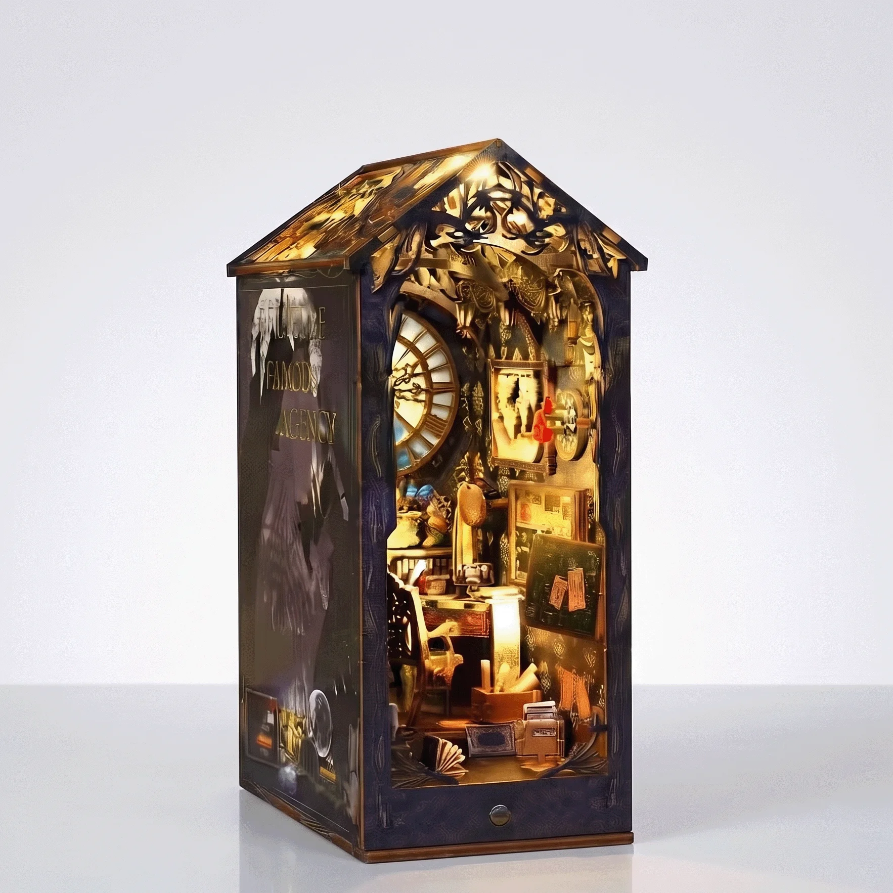 DIY Book Nook Kit 3D Wooden Puzzle Detective Mystery Society Bookend Handmade Model Building Assembly Toys Gifts Home Decor