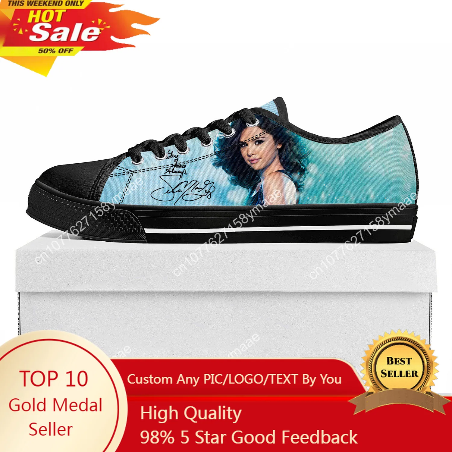 

Selena Gomez Low Top Sneakers Womens Mens Teenager High Quality Sneaker Canvas Casual Custom Made Shoes Customize DIY Shoe Black