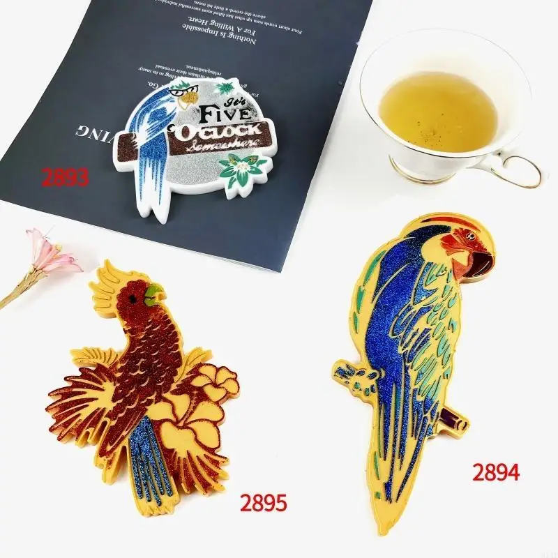 91AF Epoxy Resin Mold Round Parrots Casting Mould Versatile Cup Mat Silicone Molds for DIY Jewelry Crafting