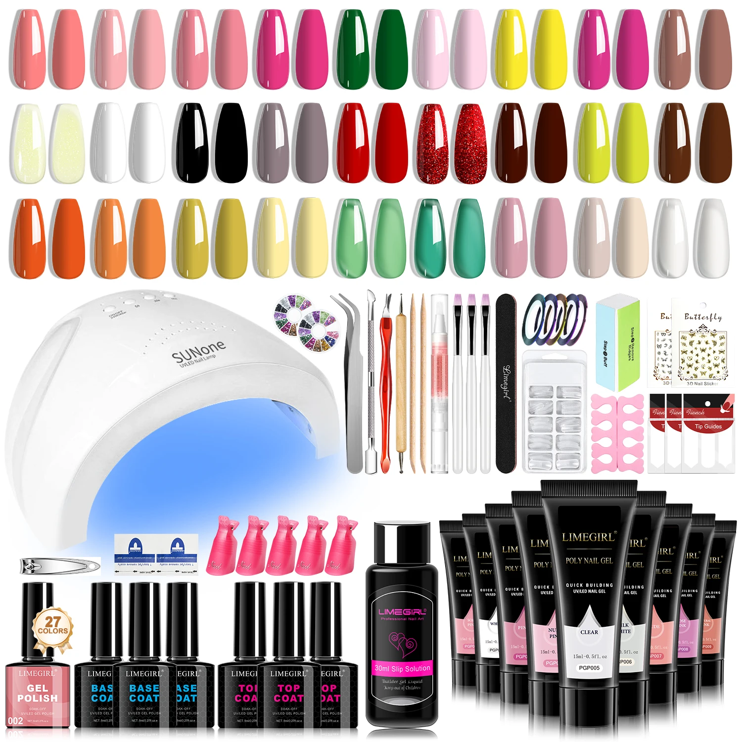 LIMEGIRL Gel Nail Polish Kit UV Soaking Gel Primer Polish Manicure Kit with UV LED Lamp Dryer Semi-Permanent Gel Varnish Kit Nails Extension Gel Acrylic Nail