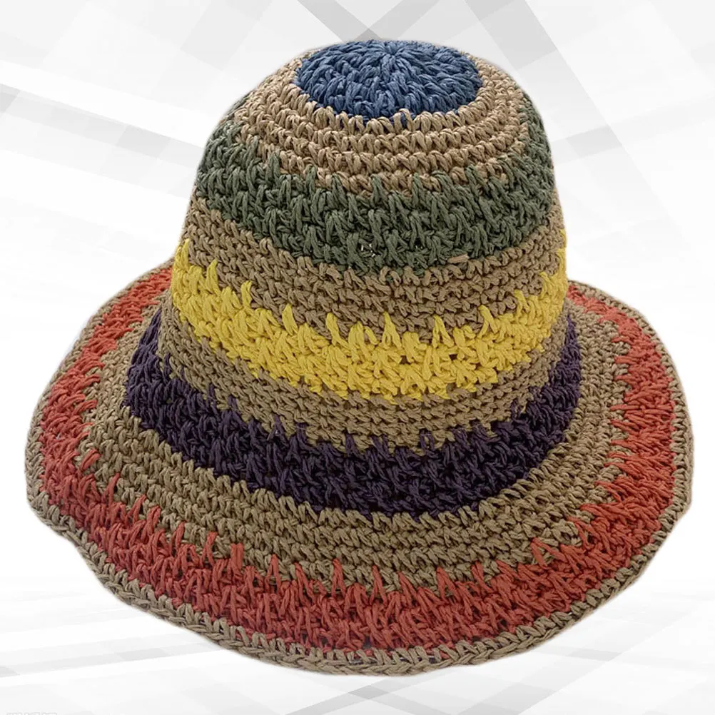 

Foldable Straw Sun Hat Colorful Stripes Summer Beach Outdoor Travel Vacation Sun-Resistant Woman Cap Woman Hat Straw