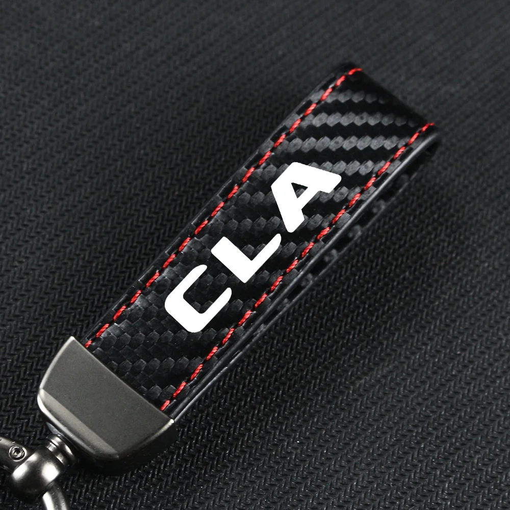 Gantungan kunci mobil kulit serat karbon, gantungan kunci liontin gantungan kunci gesper sepatu kuda untuk Mercedes Benz CLA CLA35 CLS E63 Accessories