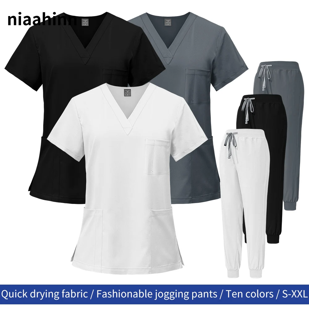 Unisex Nurse Uniform Women Short Sleeved Scrubs Tops+jogger Pant Hospital Medical Uniforms Multicolor Surgical Nurse Scrub Suits