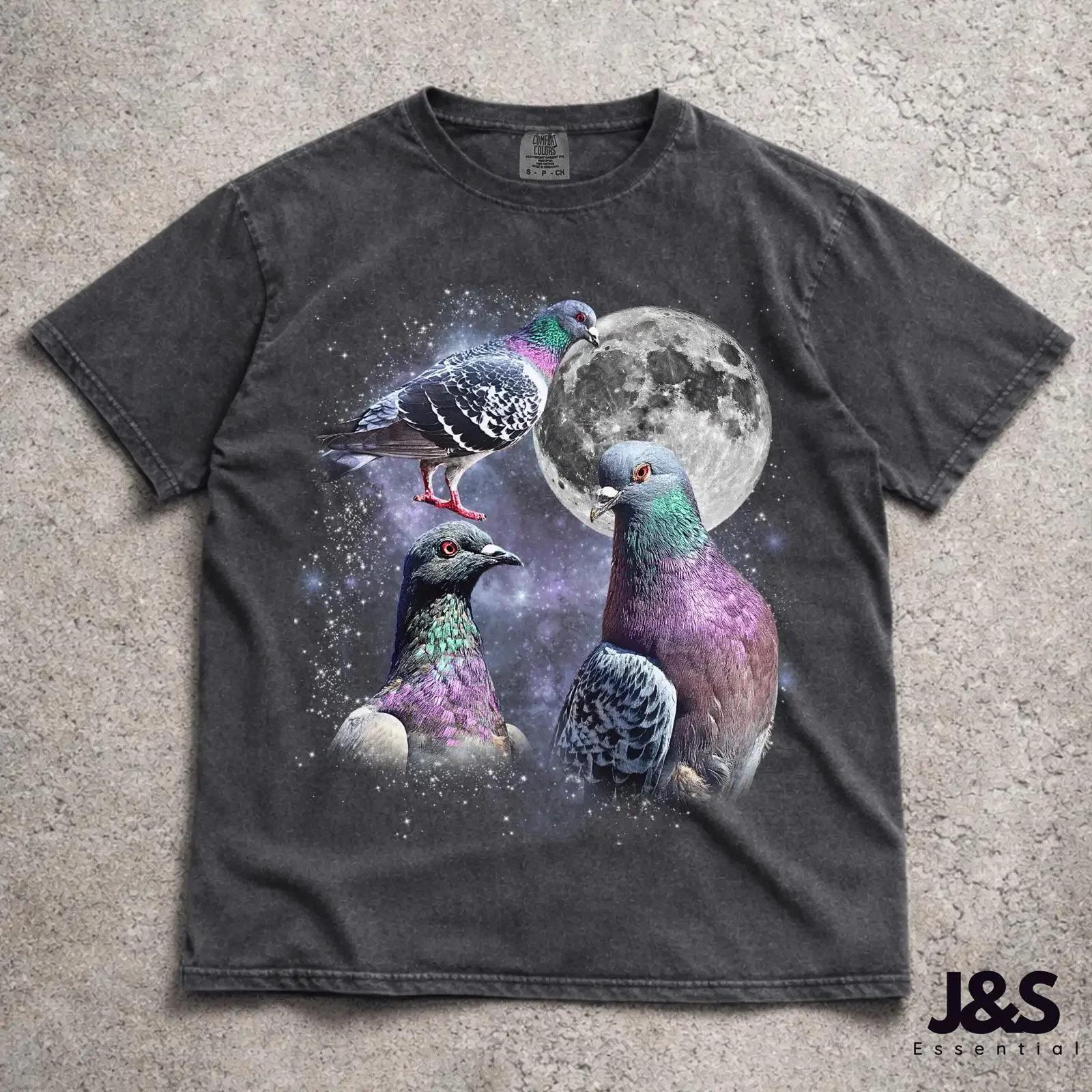 Vintage Washed Oversized Three Pigeons Moon T Shirt Funny Pigeon for Lovers Casual Silly  vintage Washed Slightly streetwear