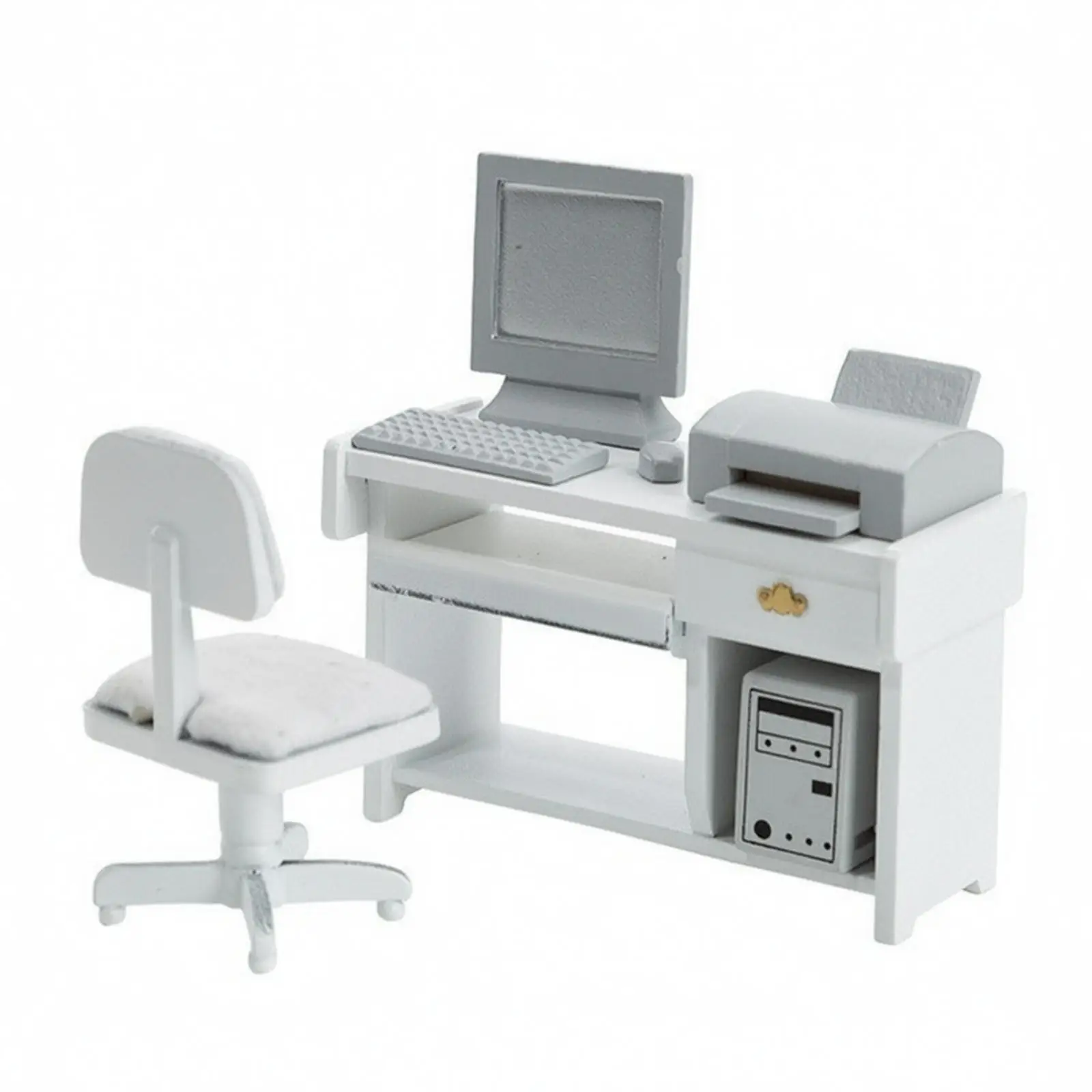 Dollhouse Computer Desk Set Wooden Dollhouse Computer Desk with Chair Realistic Miniature Office Furniture Set for Collectors,