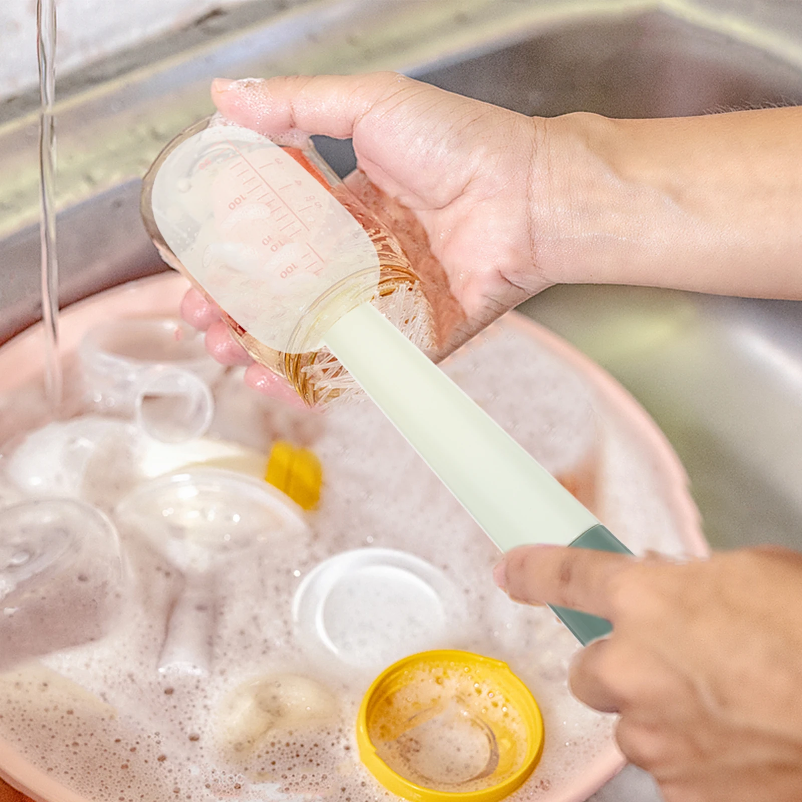 

Cup Lid Cleaning Brush for Narrow Neck Bottles Baby Bottle Cleaner Soft Bristles Long Handle 3in1 Design Materials