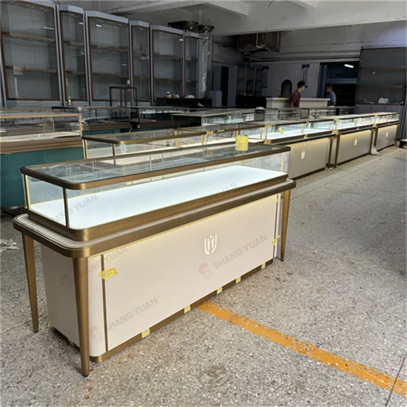 custom.Exquisite Jewelry Counter Custom Designed Curved Glass Metal Jewelry Display Cases Suitable Indian Jewelry Stores
