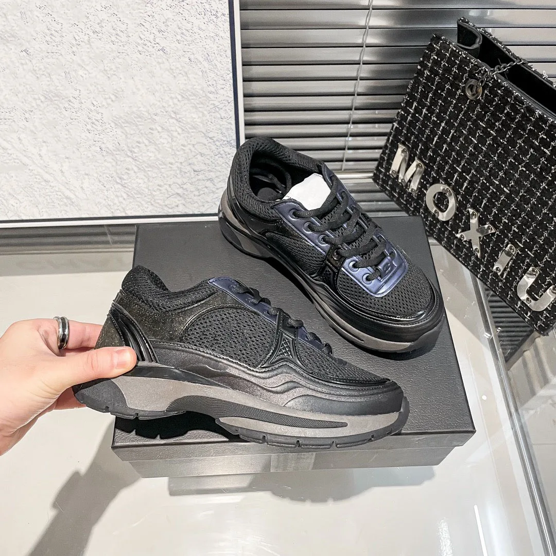 Women Vulcanized Thick Soled Shoes with Leather Mesh Splicing for Increased Breathability and Casual Sports Shoes YZBL807