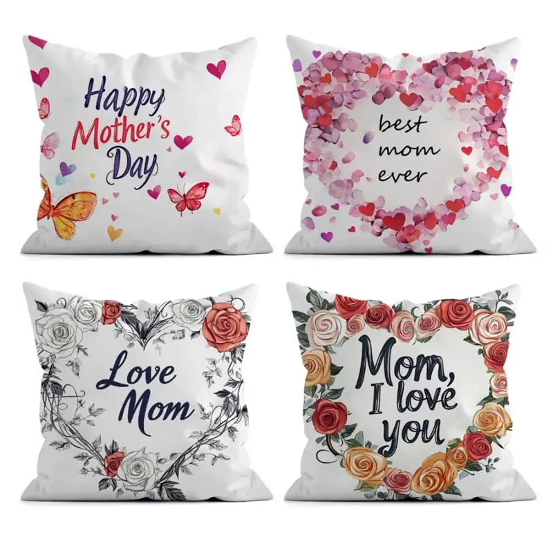 45*45 cm Rose Floral Herz Buchstaben Drucken Dekorative Kissenbezüge Kissen Abdeckung Wohnkultur Quadratischen Kissenbezug für Muttertag Geschenk – Detail 2