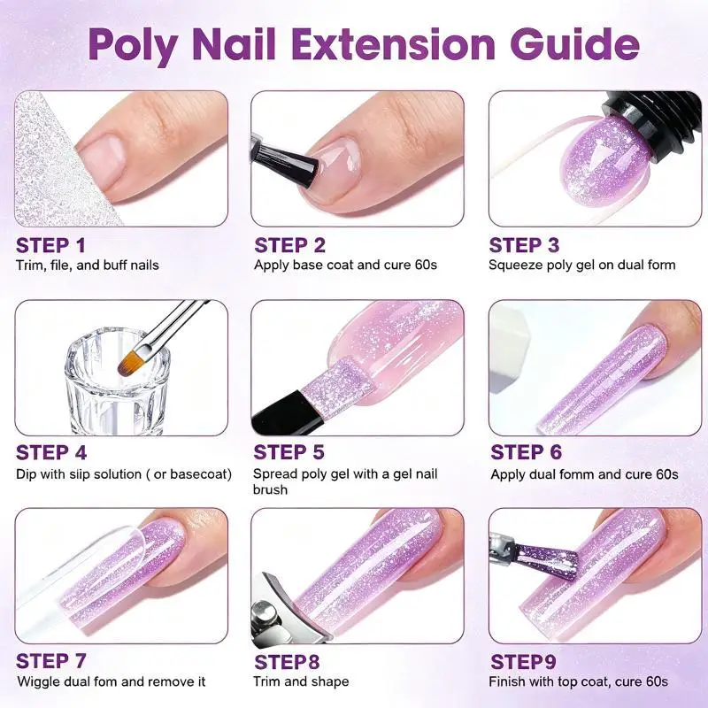 Poly Nail Gel Shimmer Glitter 1Pcs Acrylic Gel Nail Polish Easy to Shape for DIY Nail Art Home Salon Manicure Use