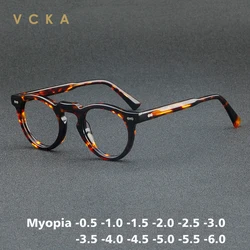 VCKA Vintage Acetate Myopia Glasses Frame Luxury Small Classic Men Women Prescription Optical Retro Eyewear -0.50 to -10.0