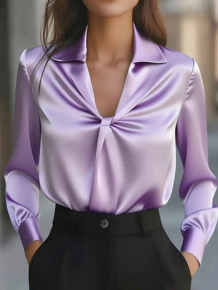 Nowe eleganckie i proste bluzki na wiosnę i jesień, damskie koszule z kołnierzykiem, codzienne i szykowne topy, koszule damskie z długim rękawem, z zakładkami i patchworkiem, kolekcja 2025.