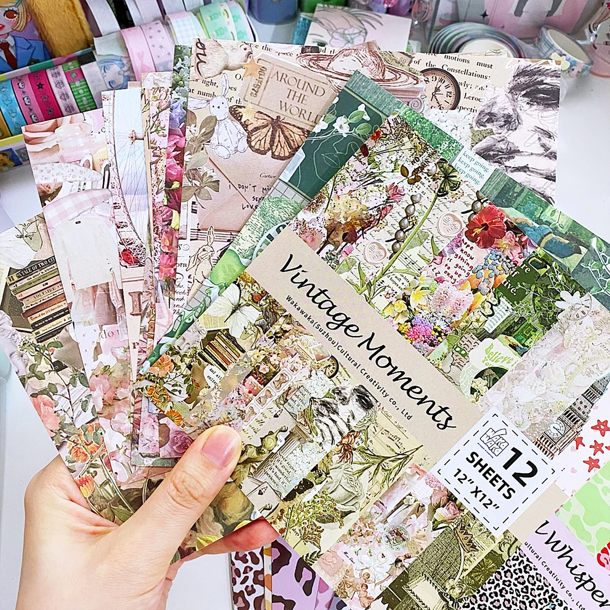 

12sheets Vintage Scrapbooking Paper Material Deco Memo Pad for Arts Diy Crafts Album 15x15cm Leopard Flower Decorative Paper