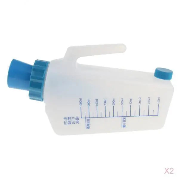 Secure Leak Proof Male Urinal Bottle 2 Pieces 1000ml Pee Bottle for Men Travel Road Use with Convenient Handle