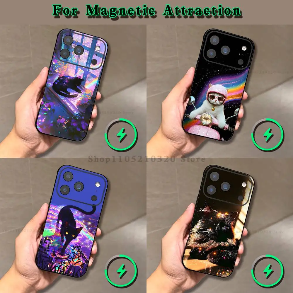 

Shiny Spiritual Black Cat Phone For iPhone 17,12,11,16,15,13,14,Pro,Max,Plus,Mini, For Magsafe,Magnetic Wireless Charging Case