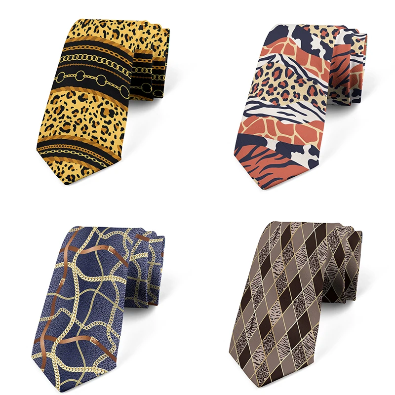 Corbata de poliéster con estampado de leopardo para hombre, traje elegante de 8CM con estampado de leopardo para boda, fiesta de negocios, novedad