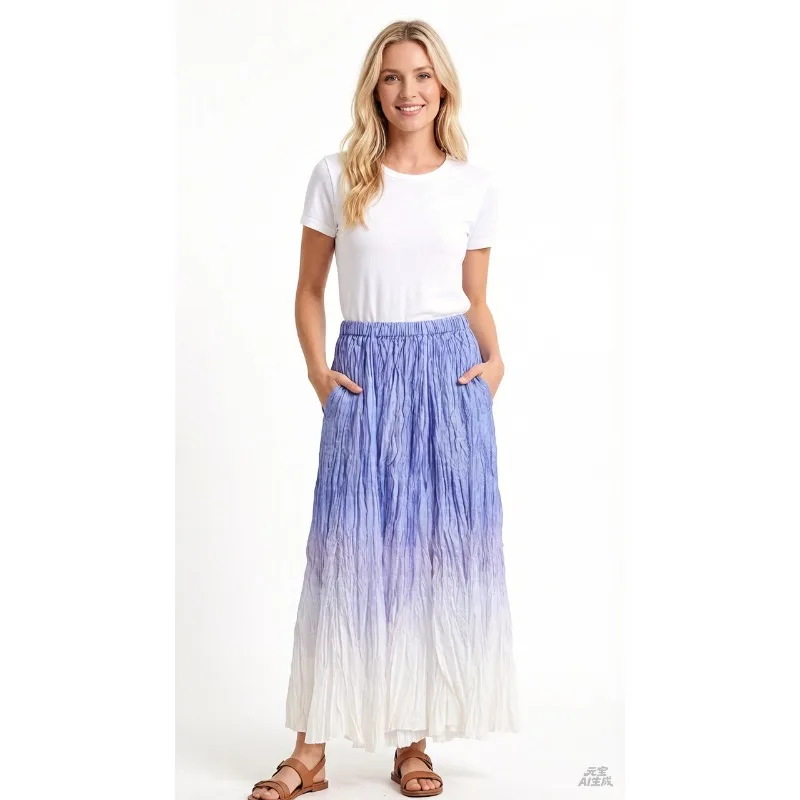 

Плиссированная юбка Miyake 2026: Новая коллекция Весна-Лето, женская, с эластичным поясом, свободного кроя, градиентная, элегантная, А-силуэт, модная плиссированная юбка