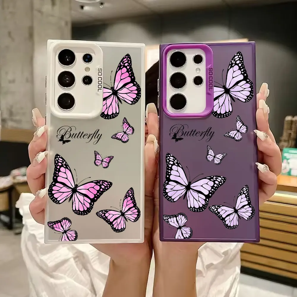 

Pink Butterfly Art S25 Ultra Case For Samsung Galaxy S25 S24 S23 S22 S21 FE S20 Ultra S24 Plus 5G Luxury Shockproof Phone Cover