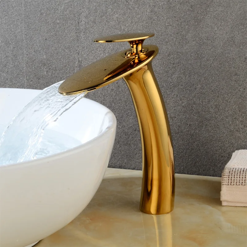 Golden/White Bathroom Basin Faucet Black Bathroom Faucet Brass Creative Grey Sink Mixer Tap Hot & Cold Waterfall Basin Faucet