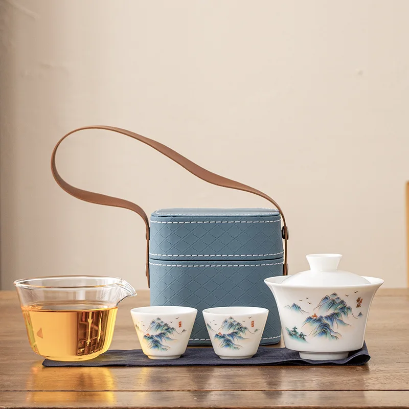 

Белый фарфор, один горшок, две чашки, дорожная быстрая чашка, портативный набор, походный чайный напиток, подарок на мероприятие компании