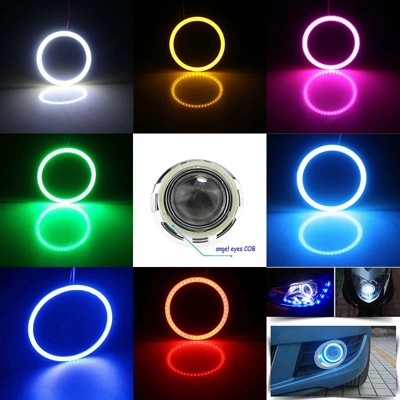 2x Super jasne pierścienie Halo COB LED reflektory anielskie oczy 60mm 70mm 80mm 90mm 100mm 110mm 120mm samochodów motocykl lampa DRL żarówki lampy