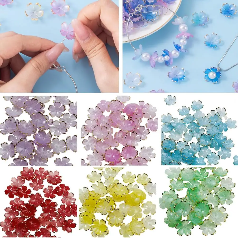 Diy Cherry Blossom Decorations Golden-plated Cherry Blossom Beads for Diy Jewelry Making Acrylic Flower Spacer for Handmade