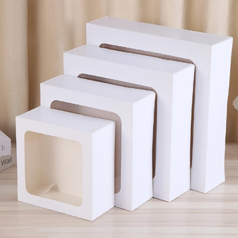 10pcs White Transparent Window Square Gift Boxes For Wedding Birthday Christmas Party Baking Cake Gifts Packaging Paper Box