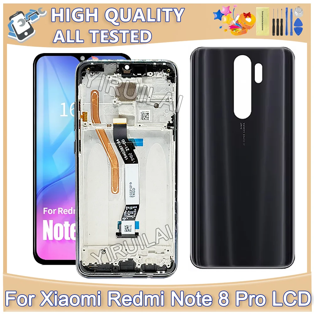 Tela LCD de 6,3 polegadas para Xiaomi Redmi Note 8 Pro, conjunto de tela de toque e digitalizador para Redmi Note 8 Pro com moldura.