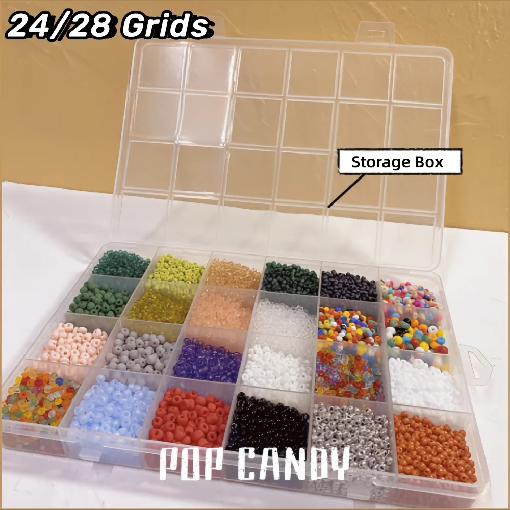 

24/28 Grids Plastic Storage Box Beaded Material Storage Box Transparent Women Jewelry Protevtive Case Practical Display Box