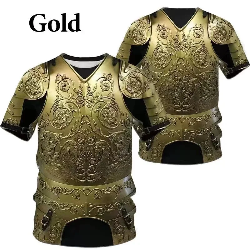 2024 Summer Explosion Luxury Gold Ancient Armor Comfortable Loose Fashion Men's 3DT-Shirt3D Men's Cool T-Shirt