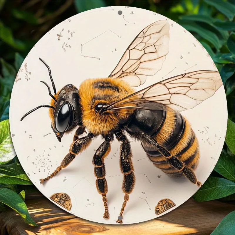 

Charming Bee & Flowers Round Aluminum Wall Art, Perfect for Home, Kitchen, Coffee Shop, or Office Decor, Valentine's Day Gift