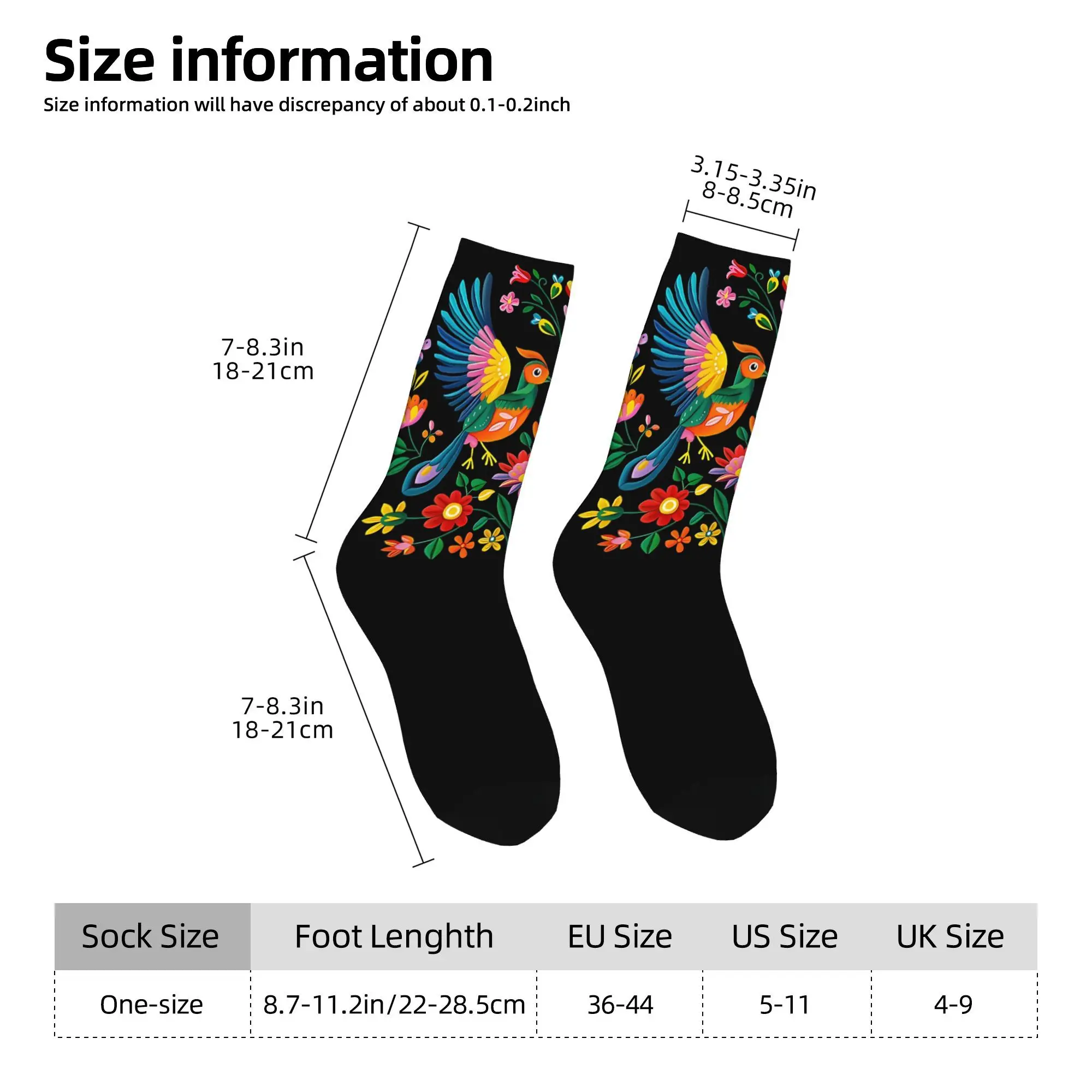 1pc Mexican Pattern Art Birds Flowers Printed Men's Socks  Novelty Hip Hop Harajuku Pattern Crew Sock Casual Gift