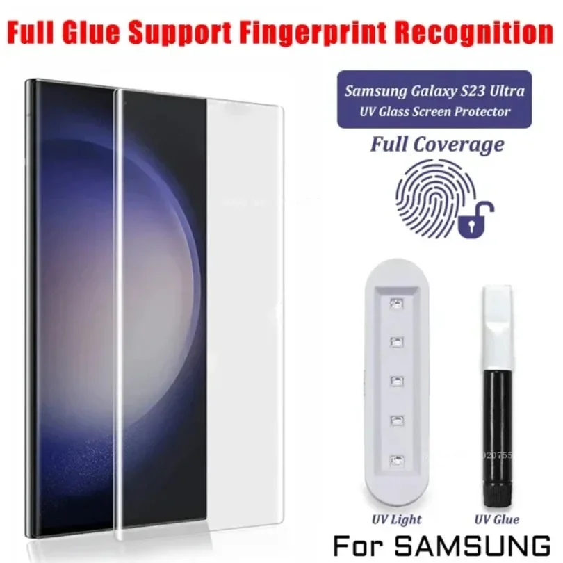 3PCS UV Liquid Glue Screen Protector for Samsung S23 S22 S21 S22 S24 Ultra Tempered Glass for Galaxy Note10 20 S10 5G S8 S9 Plus